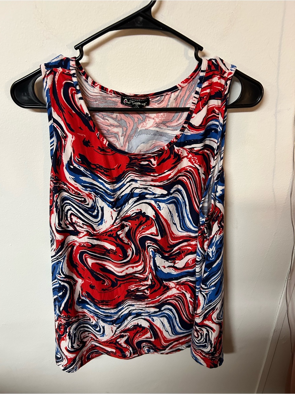 One Step Up Red, Blue & White Swirl Scoop Neck Tank